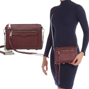 Rebecca Minkoff Burgundy Saffiano Leather Chain Crossbody Zipper Purse